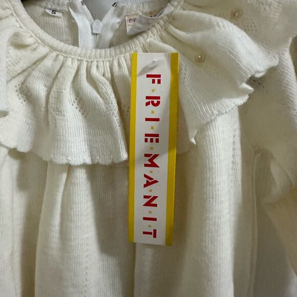 Friemanit Vintage Cream Knit Baby Dress First Communion Gown baby girl Small NWT - Picture 2 of 9